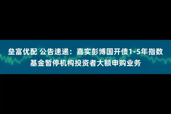 垒富优配 公告速递：嘉实彭博国开债1-5年指数基金暂停机构投资者大额申购业务